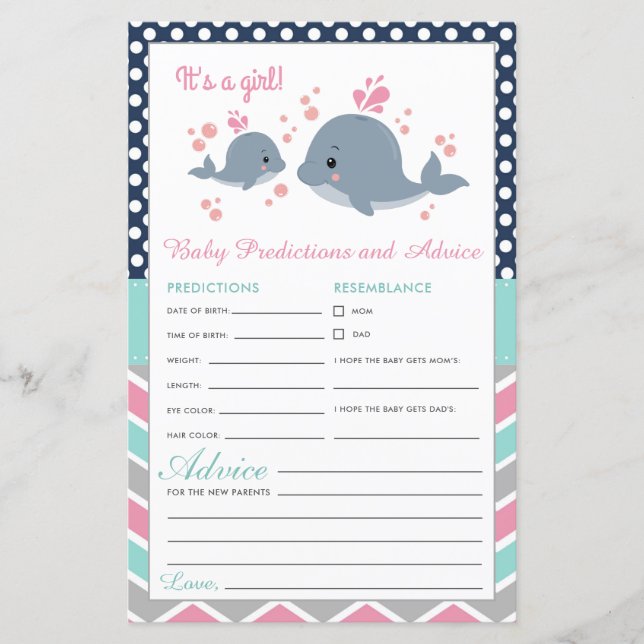 Lámina Cute Whale Shower Baby Predictions and Advance Car (Anverso)