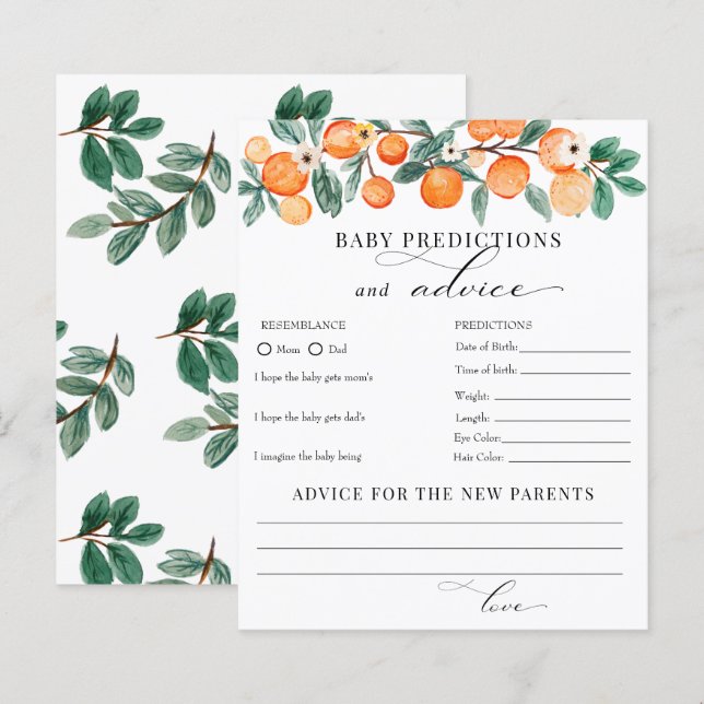 Lámina Cutie | Baby Shower de consejos de predicciones (Anverso / Reverso)