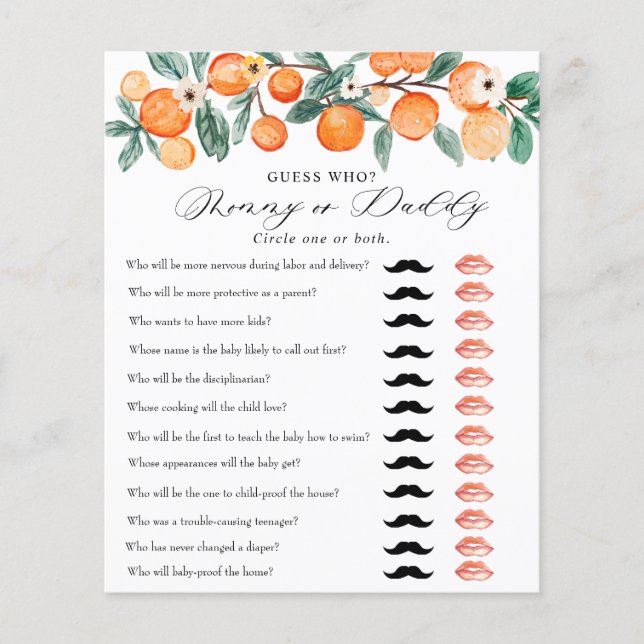 Lámina Cutie | Juego Baby Shower | Mamá papá (Anverso)