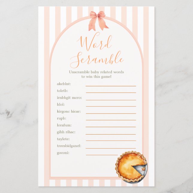 Lámina Cutie Pie Naranja Gingham Shower Word Scramble Gam (Anverso)