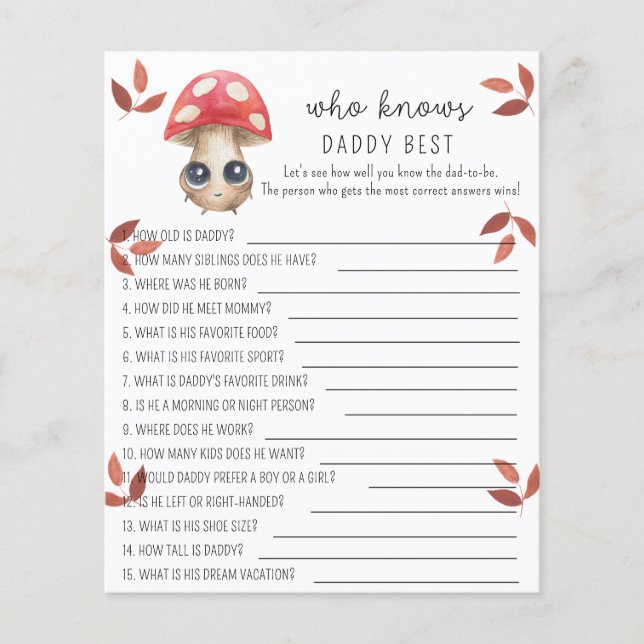 Lámina Cuto hongo - Quién conoce mejor a DADDY (Anverso)