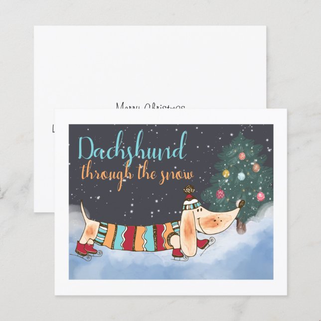 Lámina Dachshund Presupuestario A Través De La Nieve (Anverso / Reverso)