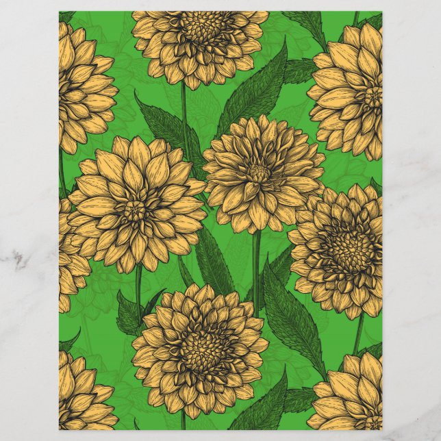 Lámina Dahlias en amarillo y verde (Anverso)