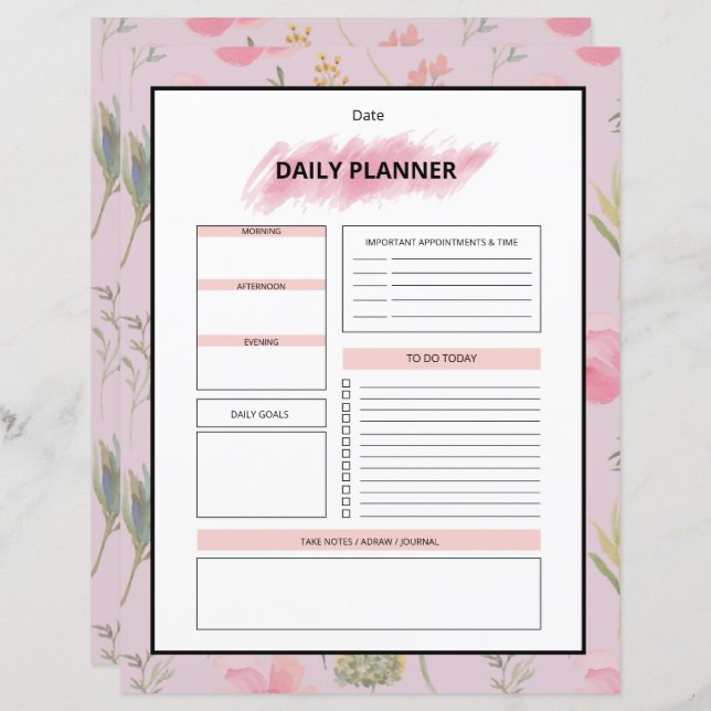 Lámina Daily Planner Template (Anverso / Reverso)