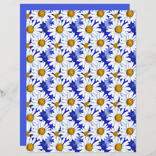 Lámina Daisies acuarelas sobre el azul denim (Anverso / Reverso)