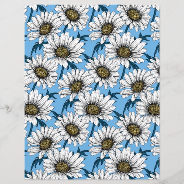 Lámina Daisies, flores silvestres en azul (Anverso)