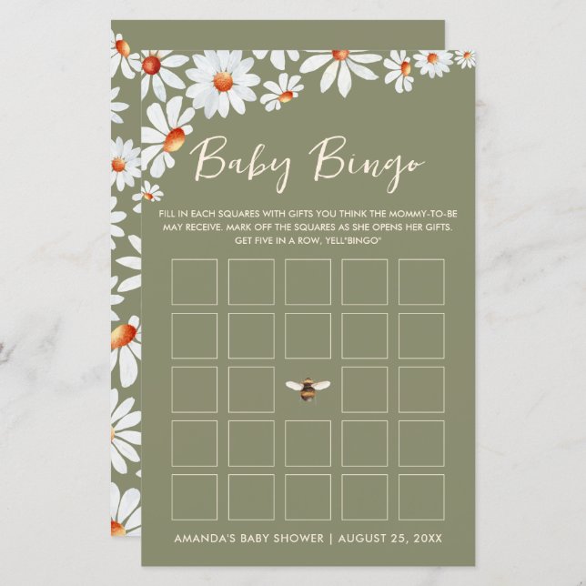 Lámina Daisy & Bumblebee Bebé Bingo (Anverso / Reverso)