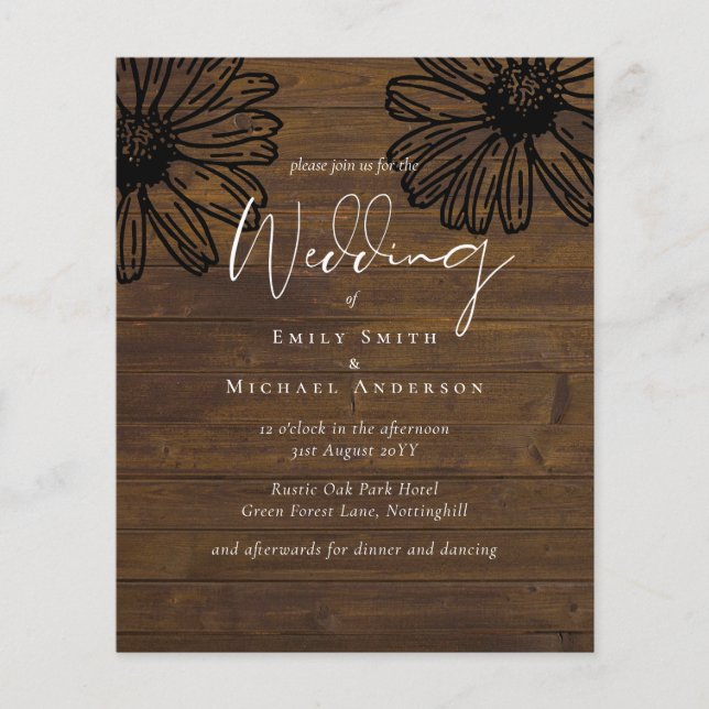 Lámina Daisy Dreams Elegant Script Boda Presupuestario (Anverso)