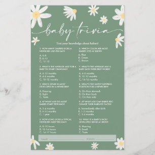 Lámina Daisy Sage Green Baby Trivia, juego de Baby Shower
