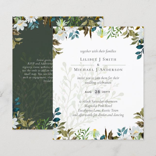 Lámina Daisy Wildflowers Greenery Boda (Anverso / Reverso)