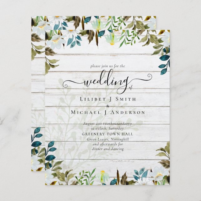 Lámina Daisy Wildflowers Greenery Boda (Anverso / Reverso)