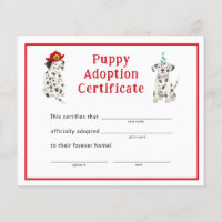 Dalmatianos Fiesta Papúa Certificado de Adopción