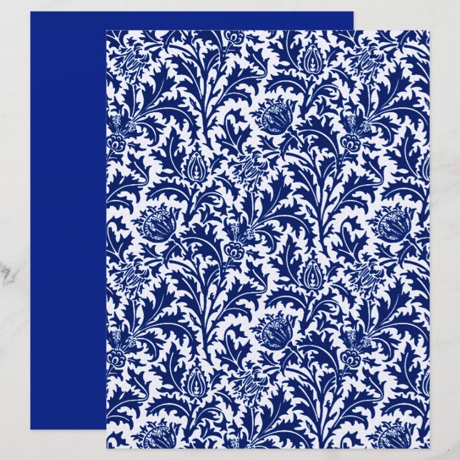Lámina Damasco de botellas de William Morris, azul cobalt (Anverso / Reverso)