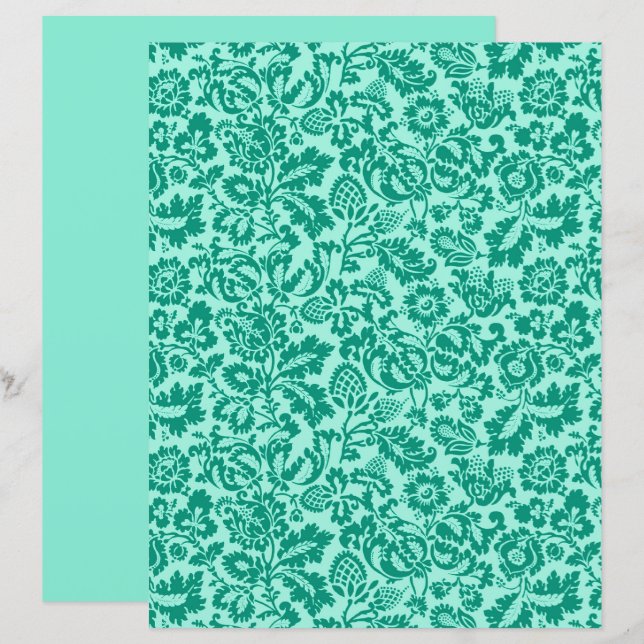 Lámina Damasco floral William Morris, Turquesa y Aqua (Anverso / Reverso)