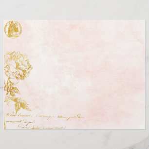Lámina Damasco rosa y papel floral de oro