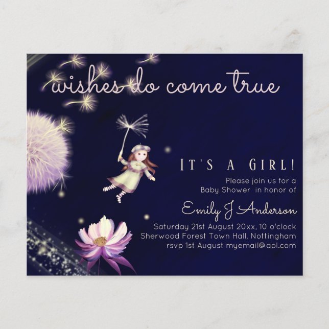 Lámina Dandelion Fairy Wire True Baby Shower (Anverso)