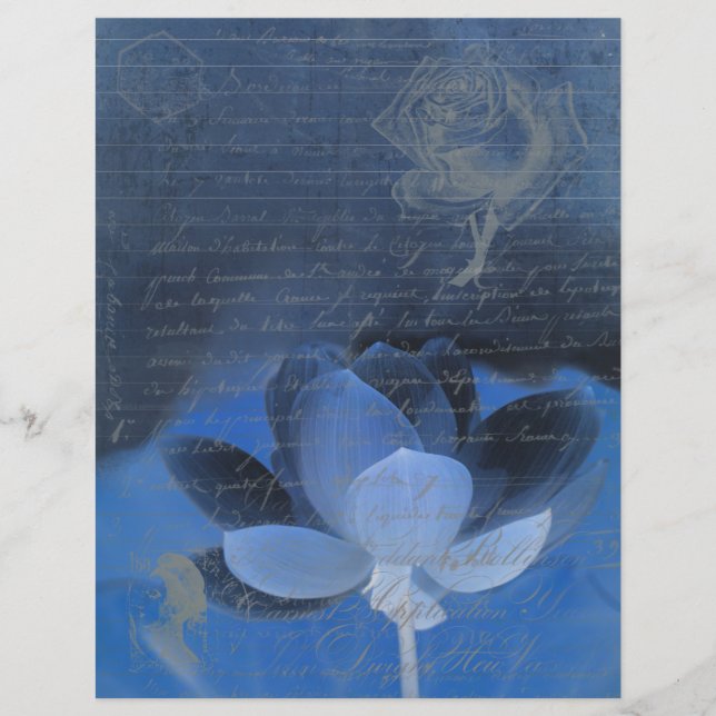 Lámina Dark blue old handwritting paper and flowers (Anverso)