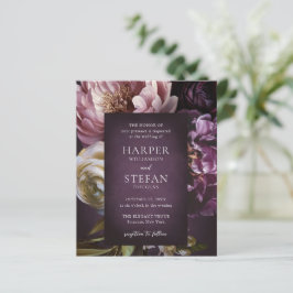 Lámina Dark Purple Fine Art Floral Wedding Invitation
