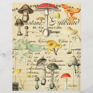 Lámina de collage de hongos vintage