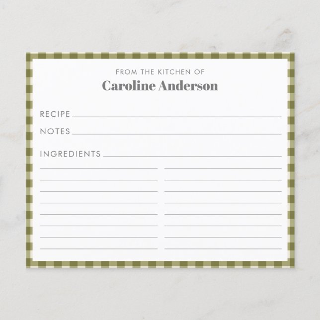 Lámina De la carta de recetas de la cocina de Olive Green (Anverso)