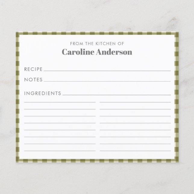 Lámina De la carta de recetas de la cocina de Olive Green (Anverso)