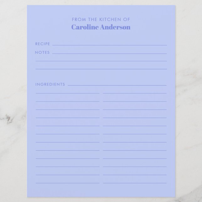 Lámina De La Cocina Cute Receta Púrpura Insertar (Anverso)