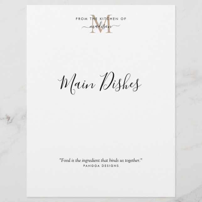 Lámina De la cocina del divisor de recetas del monograma  (Anverso)