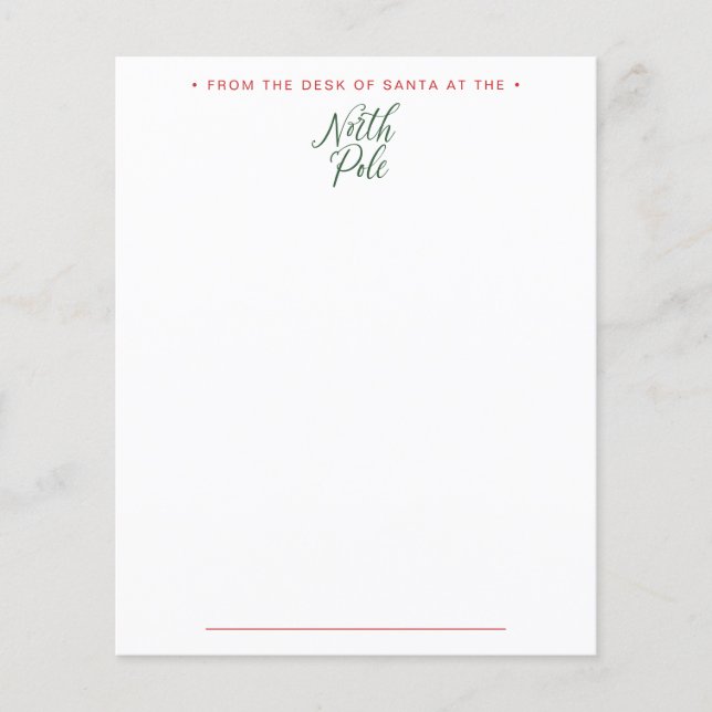 Lámina De la mesa de la carta de Santa Letterhead (Anverso)