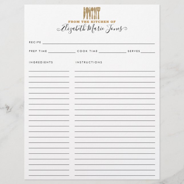 Lámina De la receta de Utensils Purpurina de la Cocina de (Anverso)