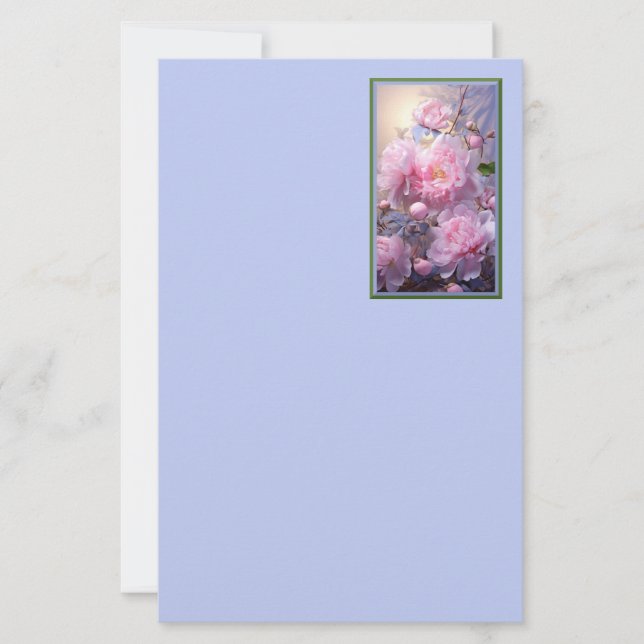 Lámina de papel de capullos y flores de peonía ros (Anverso)