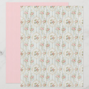 Lámina de papel floral rosa Coquette vintage