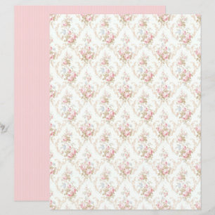 Lámina de papel floral rosa Coquette vintage