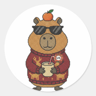 Lámina de pegatinas de capibara de Navidad con jer