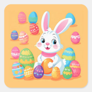 Lámina de pegatinas de conejo de Pascua con huevos