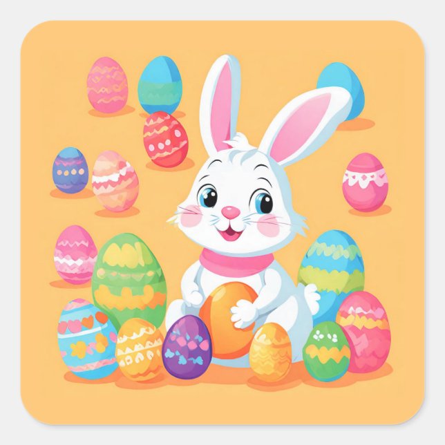 Lámina de pegatinas de conejo de Pascua con huevos (Anverso)