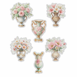 Lámina de Pegatinas de Jarrón Floral Rosa y Verde
