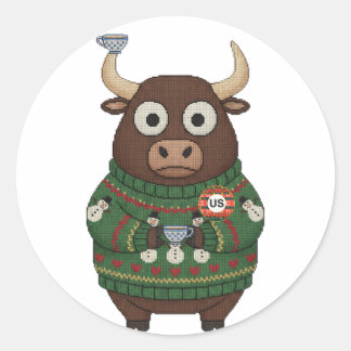 Lámina de pegatinas de toro de Navidad con suéter 
