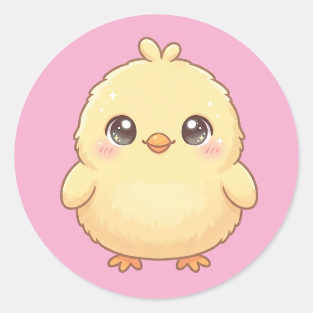 Lámina de pegatinas redondas de pollito Kawaii lin (Anverso)