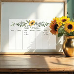 Lámina De Pizarra Blanca Magnética Acuarela de calendario semanal de girasol amarillo<br><div class="desc">Hermoso estilo rústico y elegante imán semanal de nevera. Nuestro diseño cuenta con nuestras acuarelas pintadas a mano,  girasoles dorados amarillos y arreglos de vegetación para crear este elegante imán frigorífico de estilo rústico. Todas las flores están pintadas a mano por Moodthology Papery.</div>