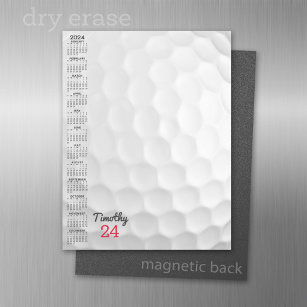 Lámina De Pizarra Blanca Magnética Calendario 2024 con una pelota de golf - meses de 