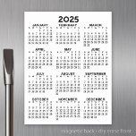 Lámina De Pizarra Blanca Magnética Calendario de vista de año completo Blanco negro b<br><div class="desc">Calendario 2025 - perfecto para usar en su cocina o en su oficina. Un calendario mínimo básico de 12 meses con un fondo de color sólido.</div>