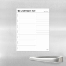 Menú Sencillo Familiar Semanal Hoja de borrado mag