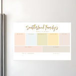 Lámina De Pizarra Blanca Magnética Organizador semanal de la familia de Personalizado<br><div class="desc">Organiza tu vida con estilo con nuestro diseño moderno y mínimo de secciones semanales de color familia organizador de hojas de borrado en seco. El diseño presenta un diseño sencillo y moderno con un nombre de familia personalizado y títulos de la lista de personalizados. Modernos bloques de color pastel de...</div>
