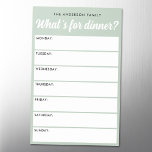 Lámina De Pizarra Blanca Magnética Qué es para la cena ligero sage green semanario pl<br><div class="desc">¿Qué es para la cena una hoja de borrado seco magnético con calendario de lunes a domingo para que puedas planear tus comidas.</div>