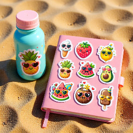 Lámina de stickers de 9 alimentos estilo kawaii de