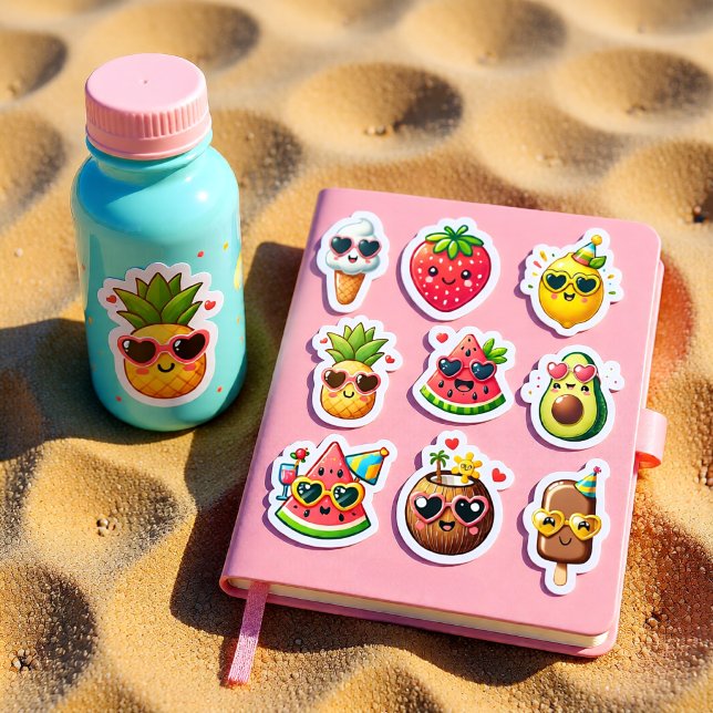 Lámina de stickers de 9 alimentos estilo kawaii de (Subido por el creador)