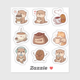 Lámina de Stickers de Nutria de Café Kawaii Adorab