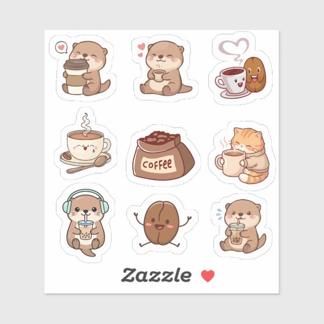 Lámina de Stickers de Nutria de Café Kawaii Adorab (Hoja)
