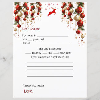 Lámina Dear Santa Letter Red GoldOrnaments Christmas Tree