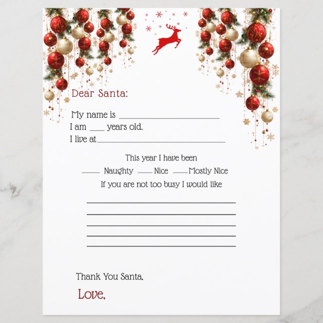 Lámina Dear Santa Letter Red GoldOrnaments Christmas Tree (Anverso)